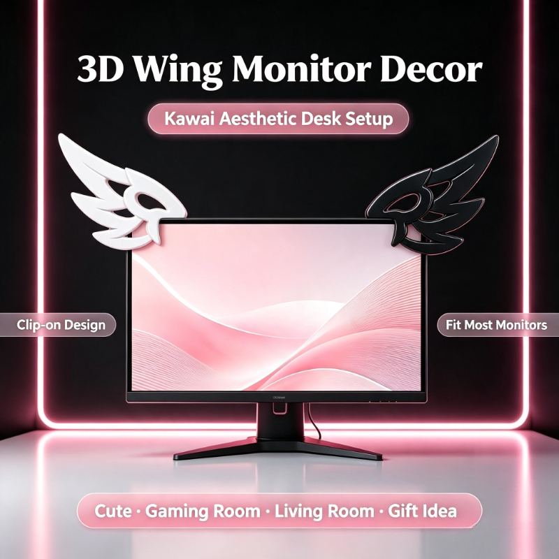 Desk Setup Aesthetic - Decoração Kawaii 3D com Asas para
