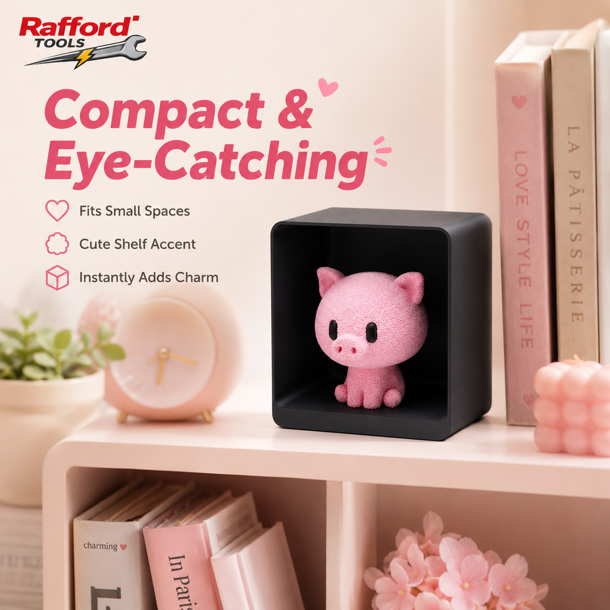 Desk Setup Shelf - Figurinha de Porquinho Rosa Flocada Rafford
