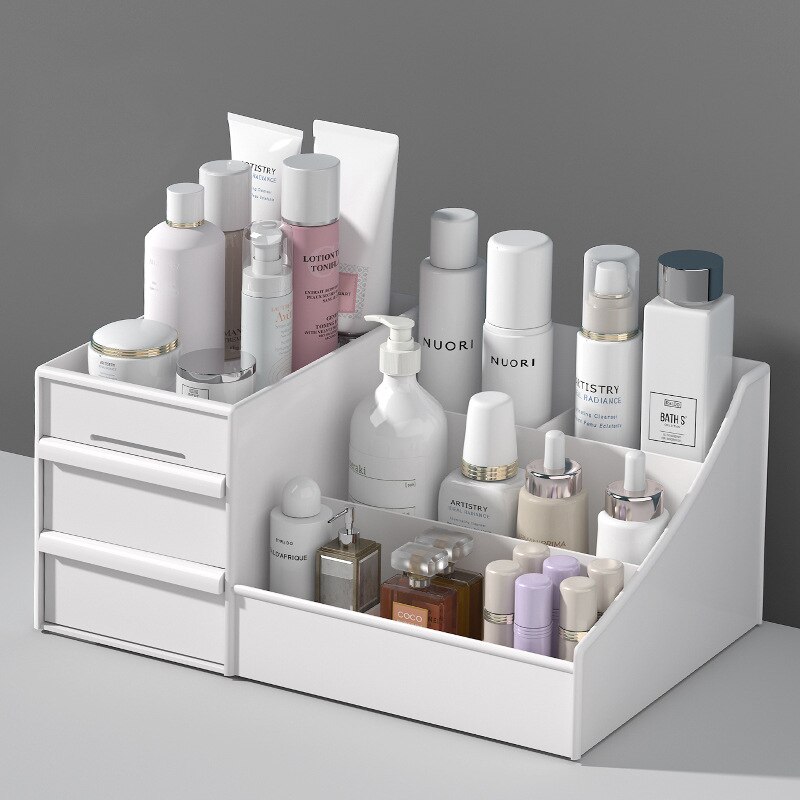 Desk Setup Shelf - Caixa de Armazenamento de Maquiagem Plástica